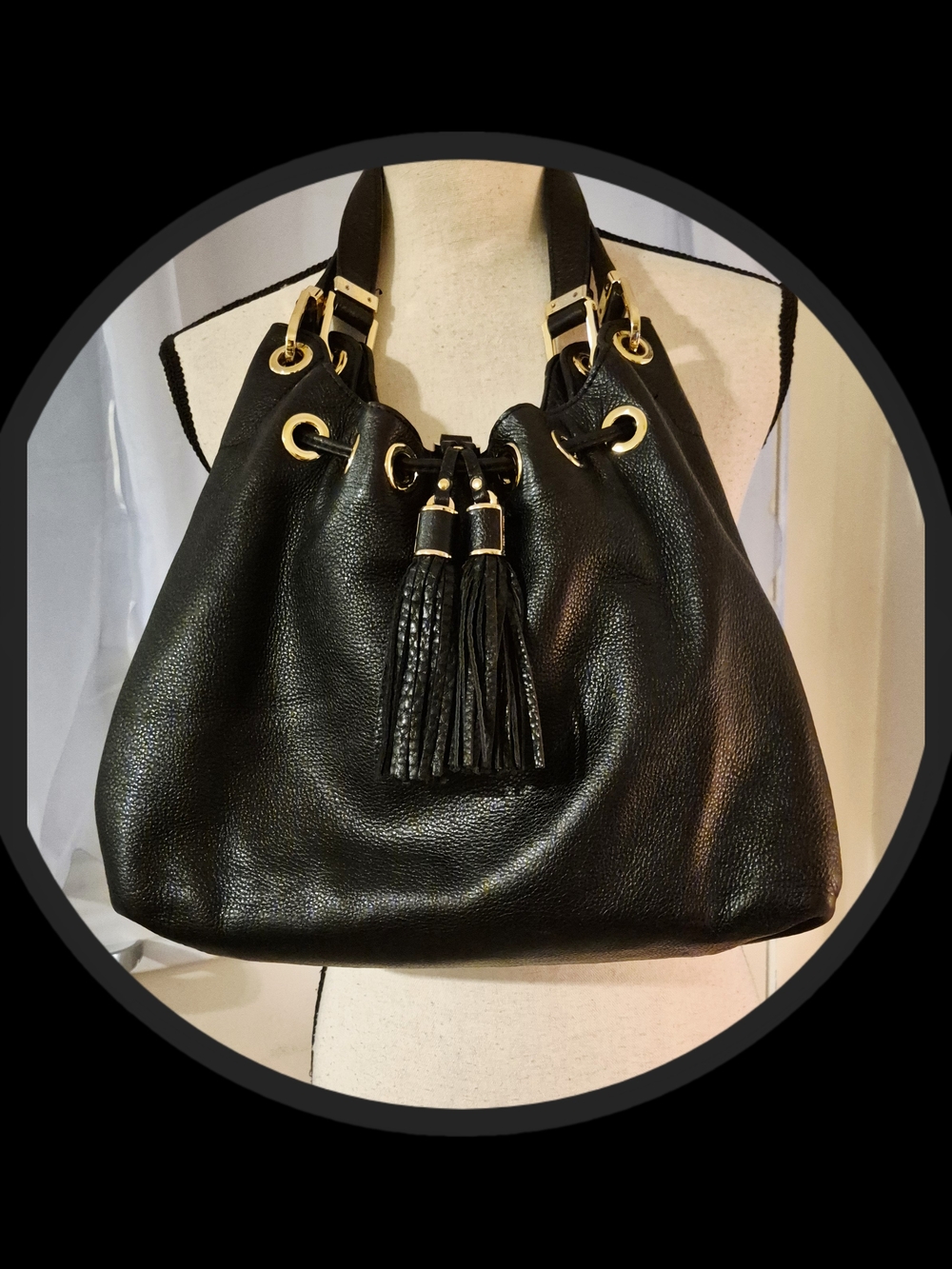 Michael Kors 'Camden Pebbled Leather Drawstring Tassel Bag & Gold Hardware